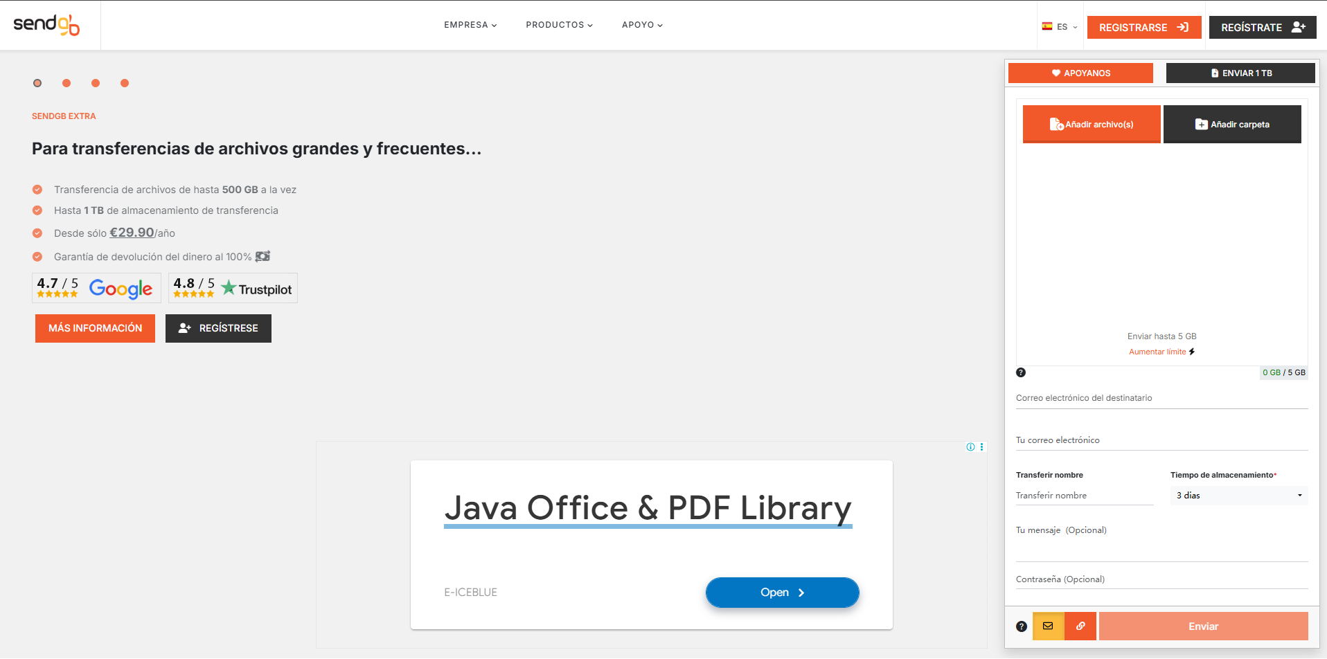 sendgb – alternativa a WeTransfer gratis