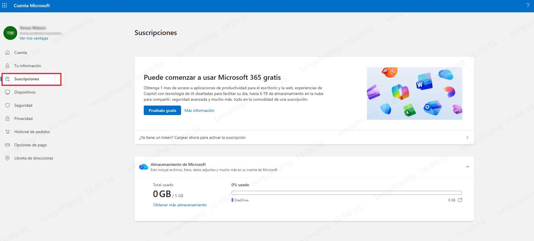 entra en suscripciones de tu cuenta microsoft