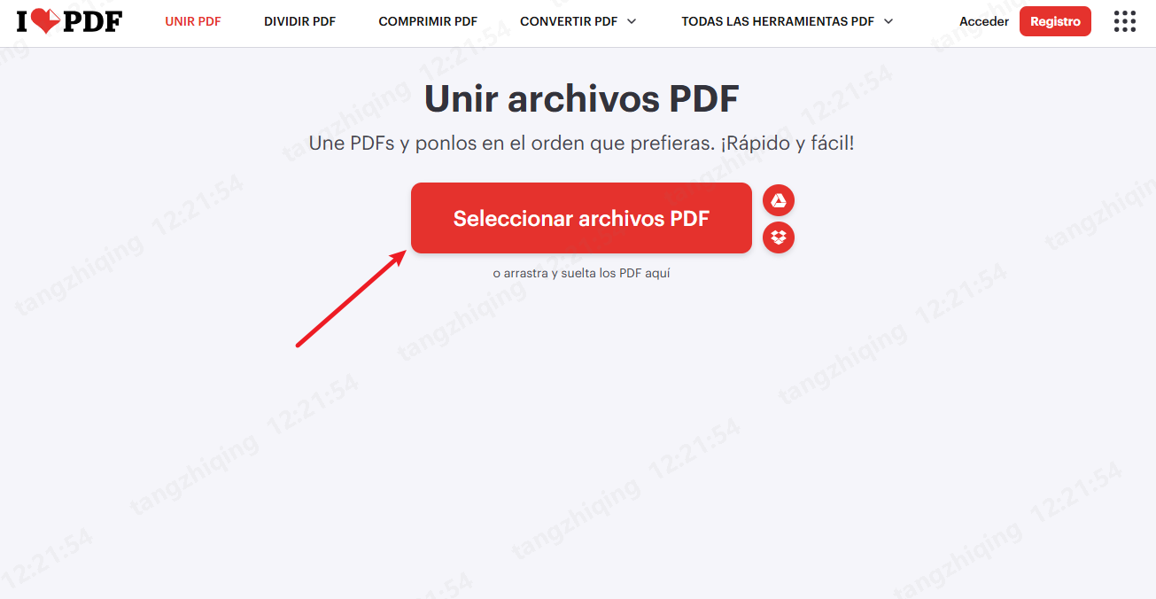 seleccionar archivos en ilovepdf