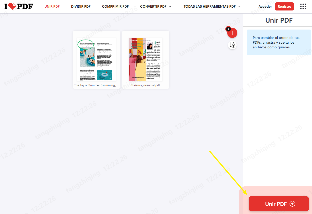 haz clic en unir pdf en ilovepdf