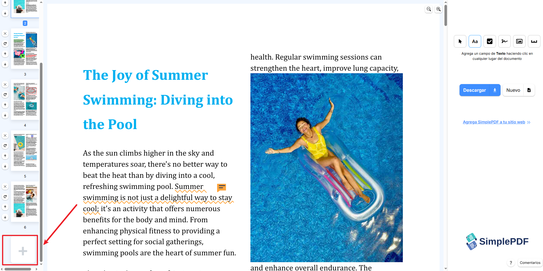 insertar paginas en pdf online con simplepdf