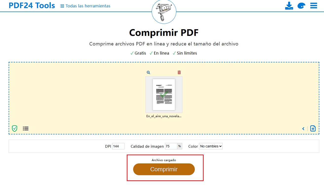comprimir pdf en pdf24 tools