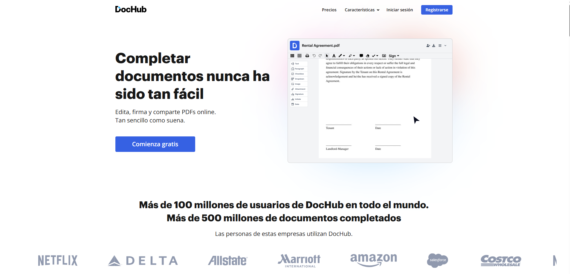 Crear formulario PDF rellenable con DocHub gratis online