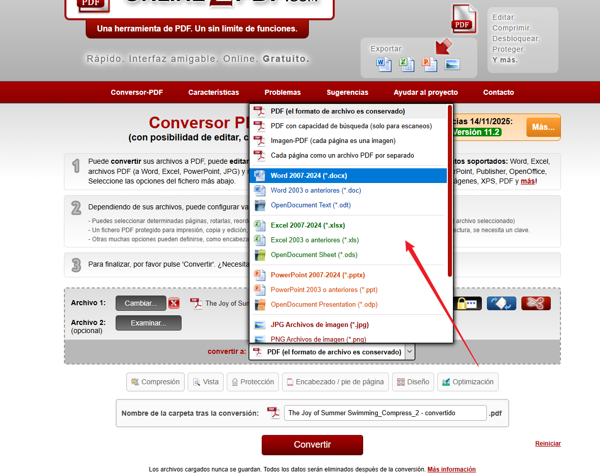 online2pdf convertir pdf paso 2