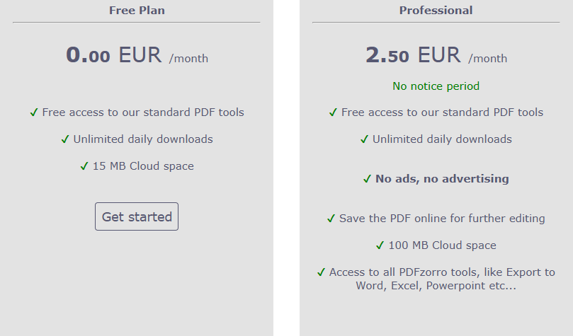 plan gratuito vs. premium de pdfzorro