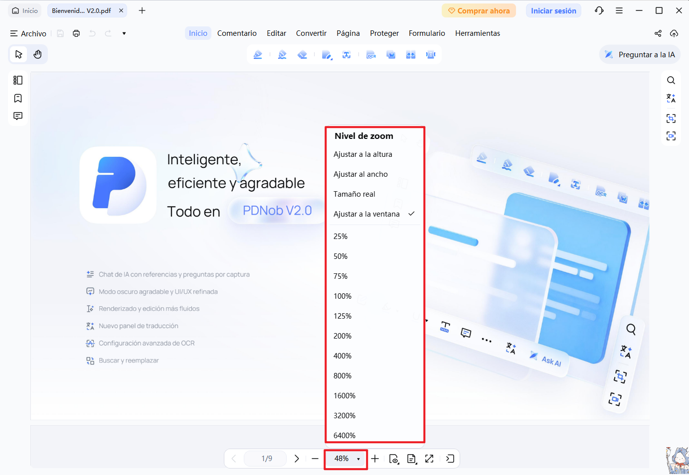 configuración de zoom y visualización de pdf