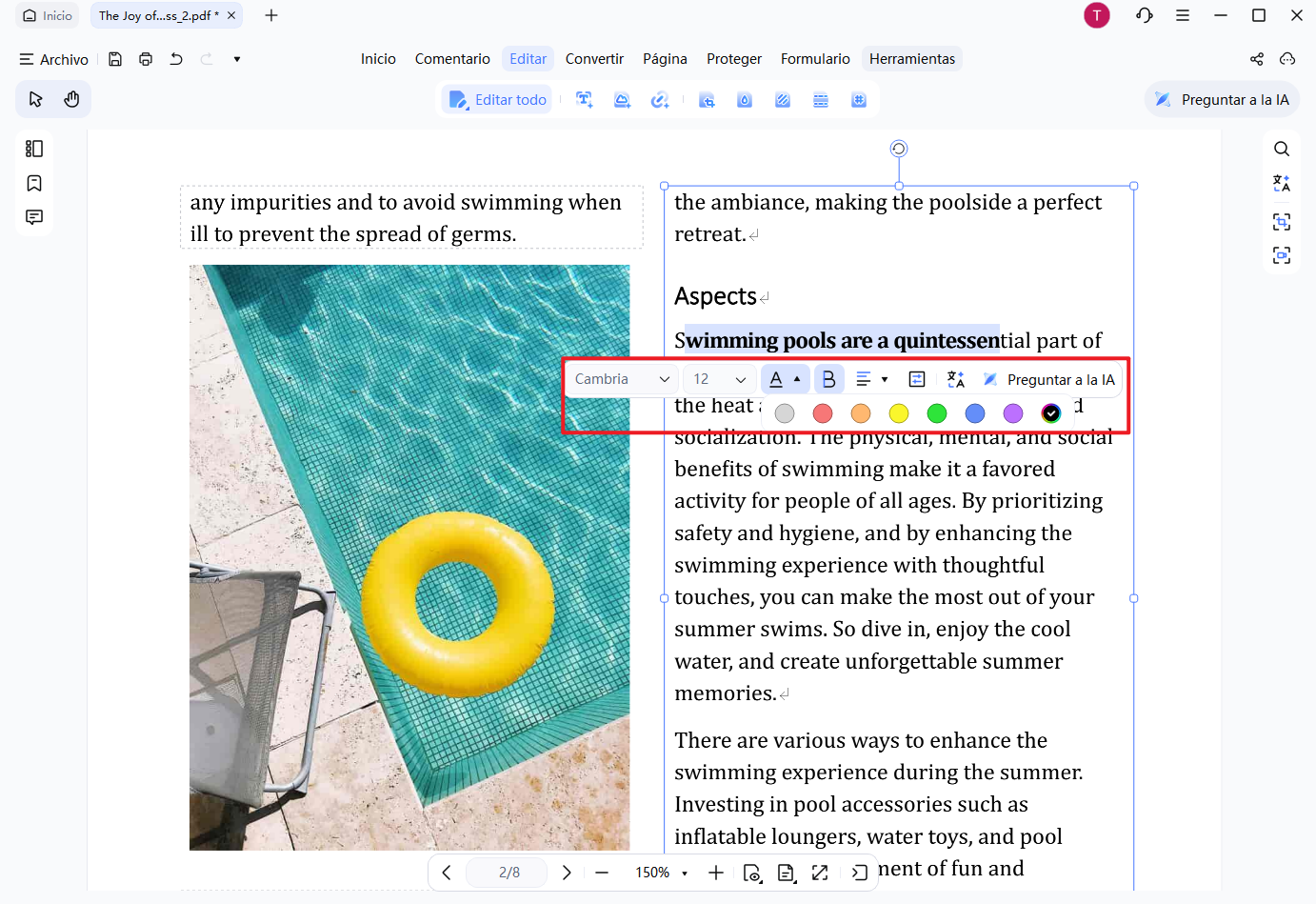 barra de herramientas de edición