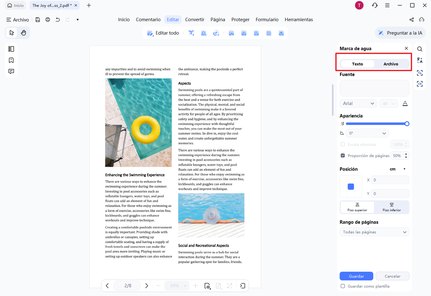 editar texto de marca de agua