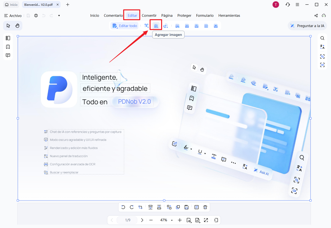 agregar imagen a pdf con pdnob pdf editor