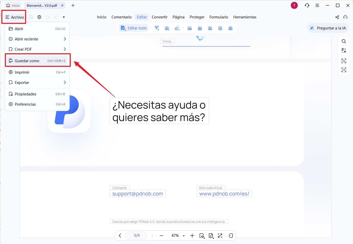 guardar pdf en pdnob pdf editor