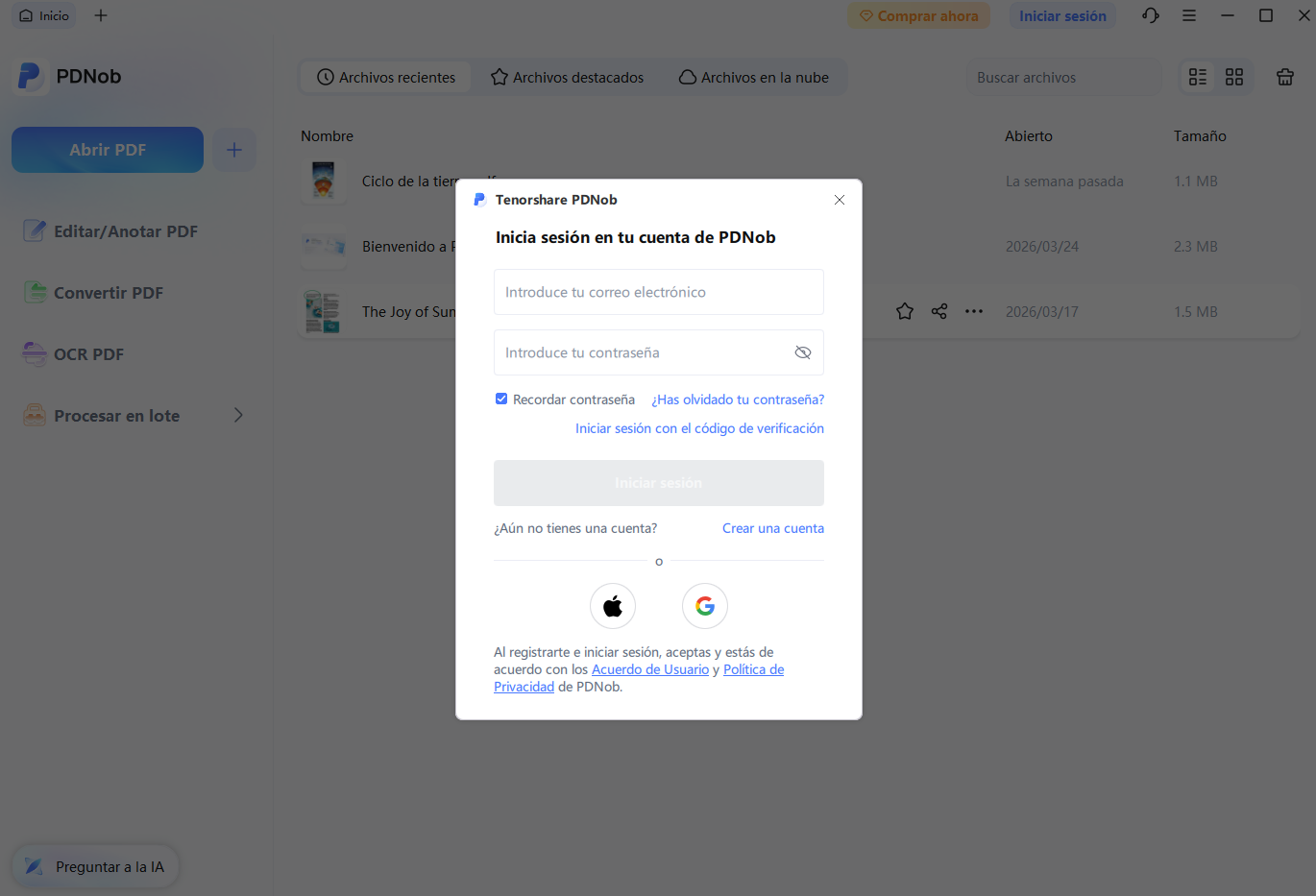 iniciar sesión en pdnob
