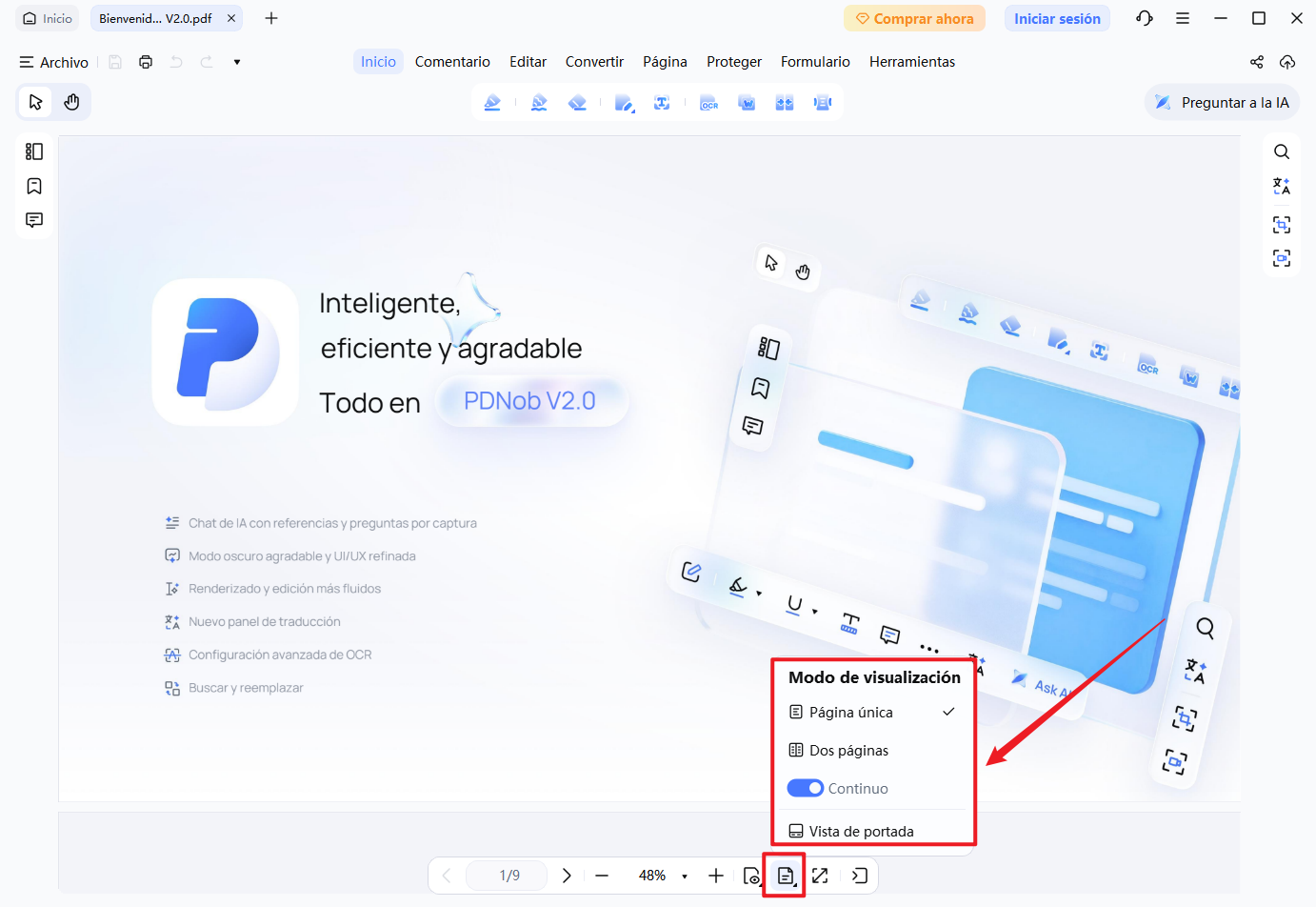 modos de visualización de páginas pdf