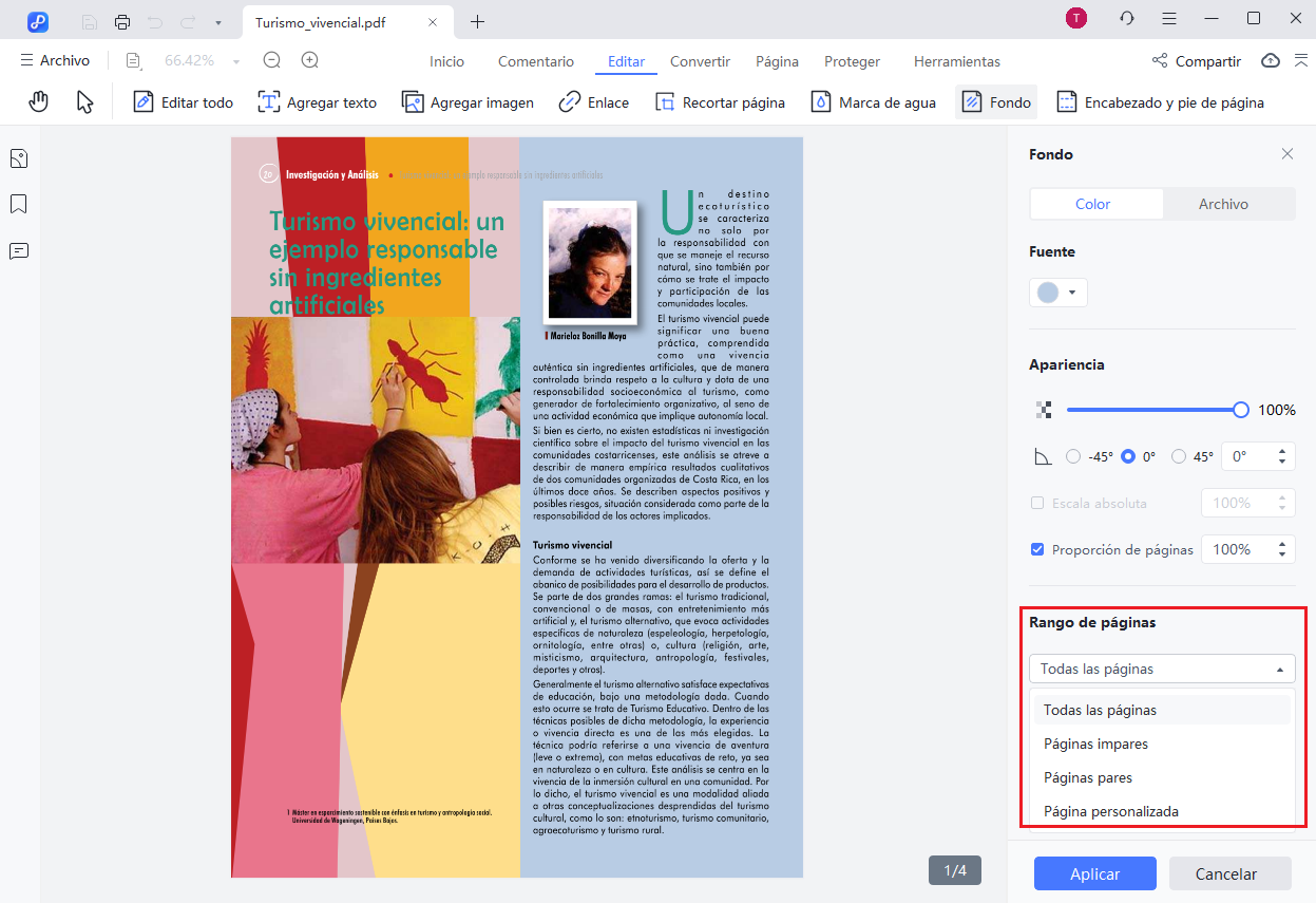 background page range