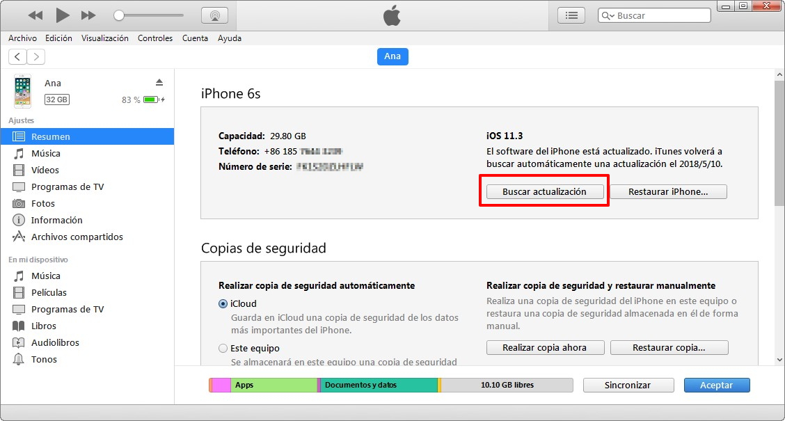 buscar actualizacion ios