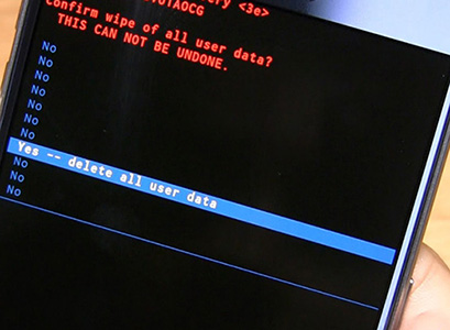 clic yes delete all user data