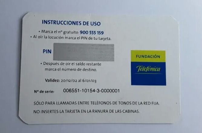 tarjeta de teléfono con pin