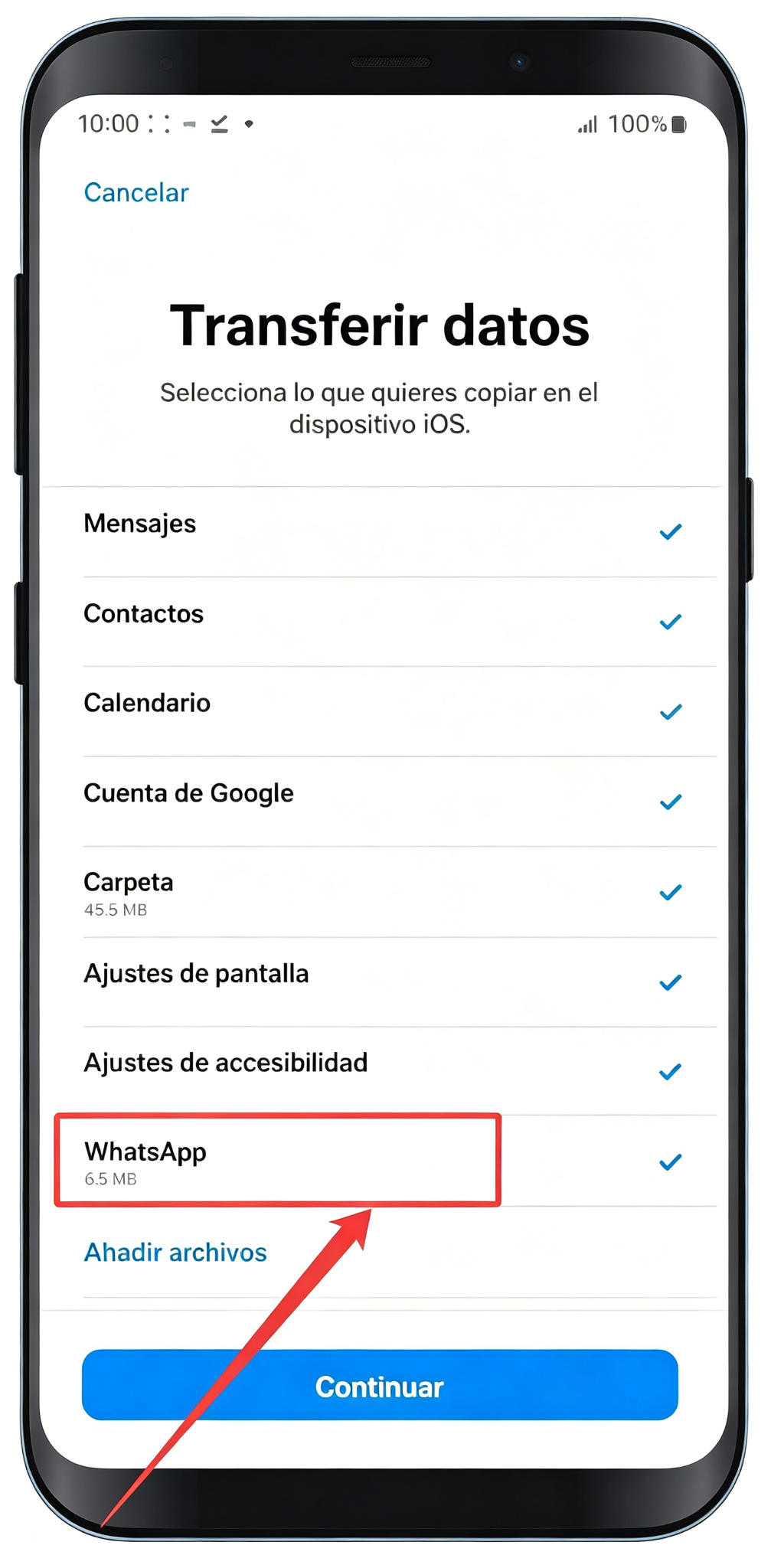 Move to iOS en Android para transferir WhatsApp