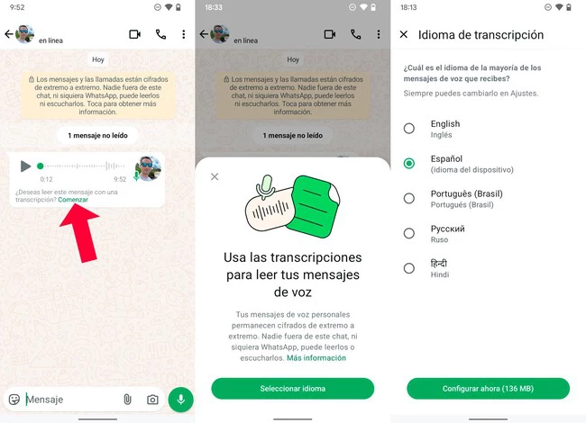 Usar la transcripción integrada de WhatsApp