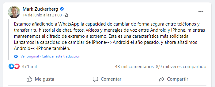 Mark Zuckerberg declaró whatsapp actualización en su facebook